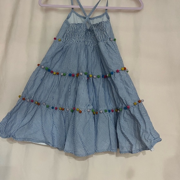 Striped Blue Kids Dress with Pom-Poms - Picture 6 of 8